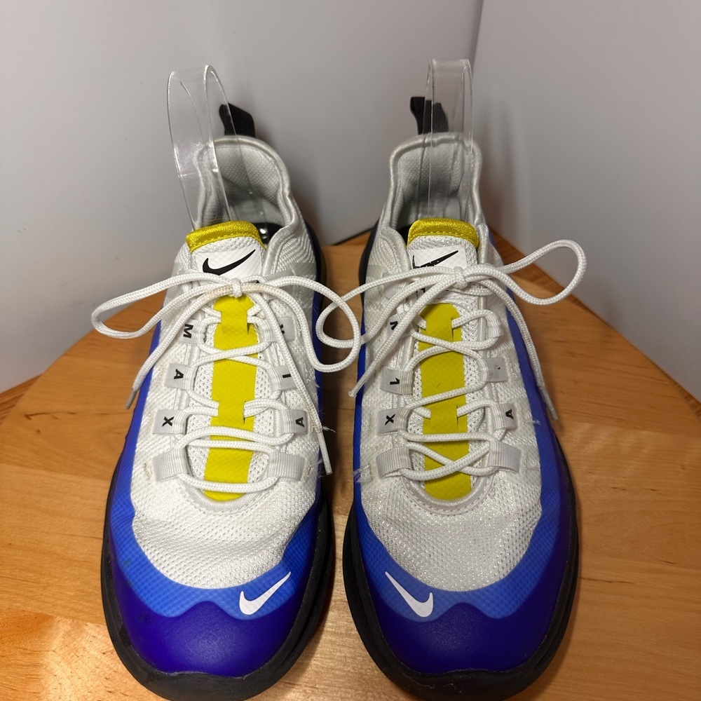 Nike White and Blue Shoes with Yellow Highlights